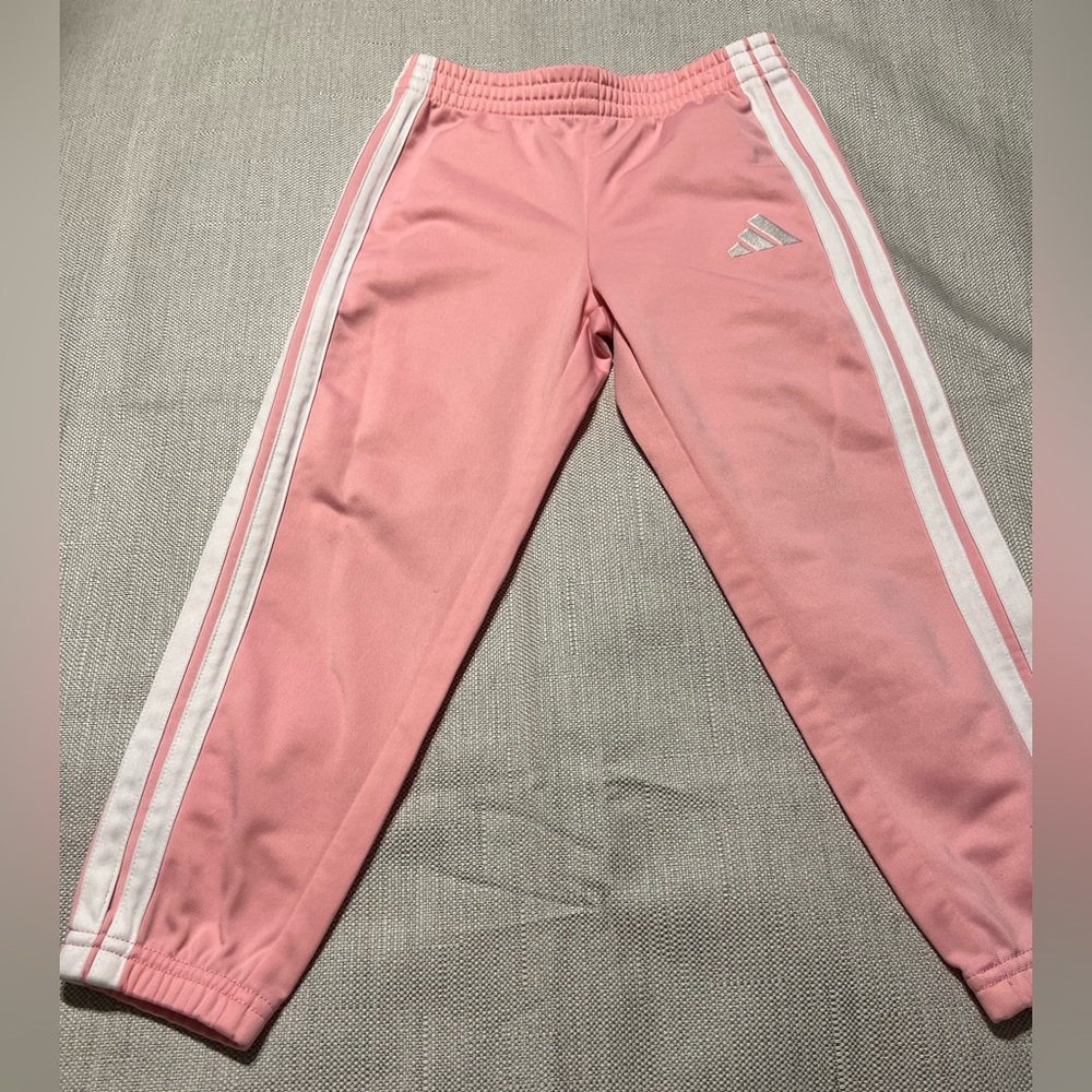 Adidas Kids Pink Joggers with White Stripes